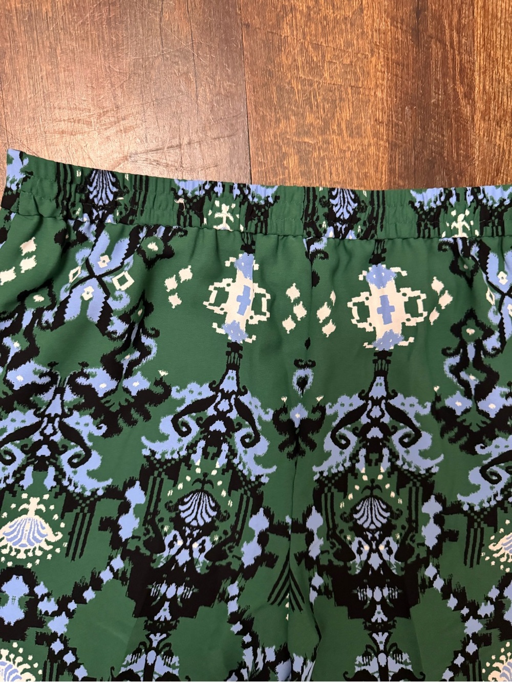 Chico’s Size 1.5 10 Green Printed Wide Leg Crop Pants Pull On Resort Boho - Picture 7 of 8